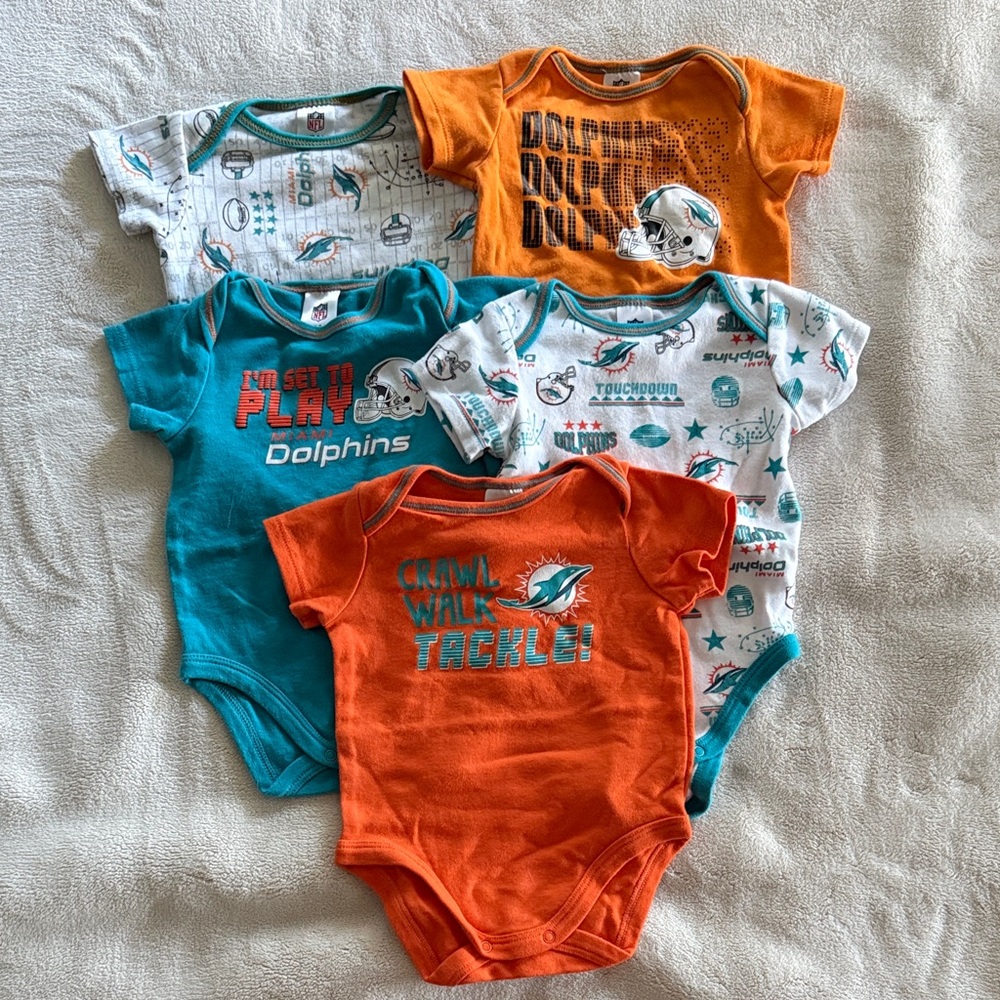 Miami Dolphins Baby Bodysuit Set - Orange and Teal